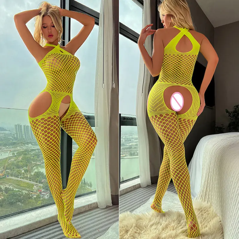 Sexy Body Stockings Mesh Hot Erotic Lingerie Women Transparent Open Crotch Pantyhose Woman Fishnet Bodysuits Catsuit Sexy Tights