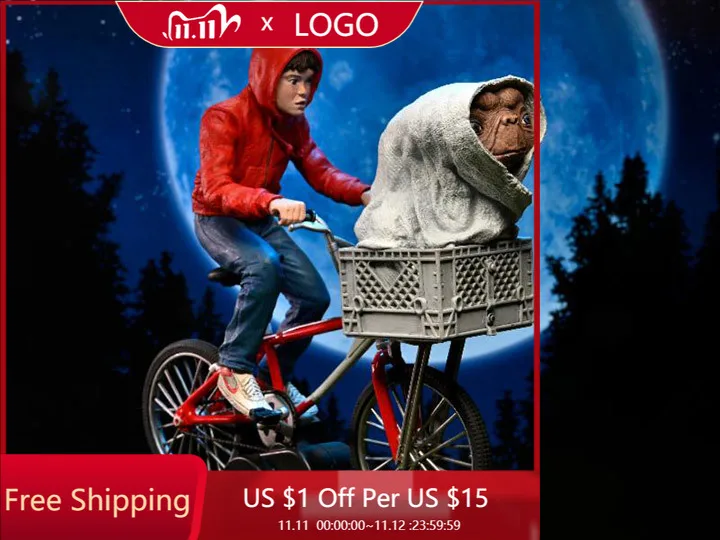 Neca E.T. The Extra-Terrestre 40Th Anniversary Bicycle Ver Anime Action Figure Model Decorazione Desktop Giocattoli Per Bambini
