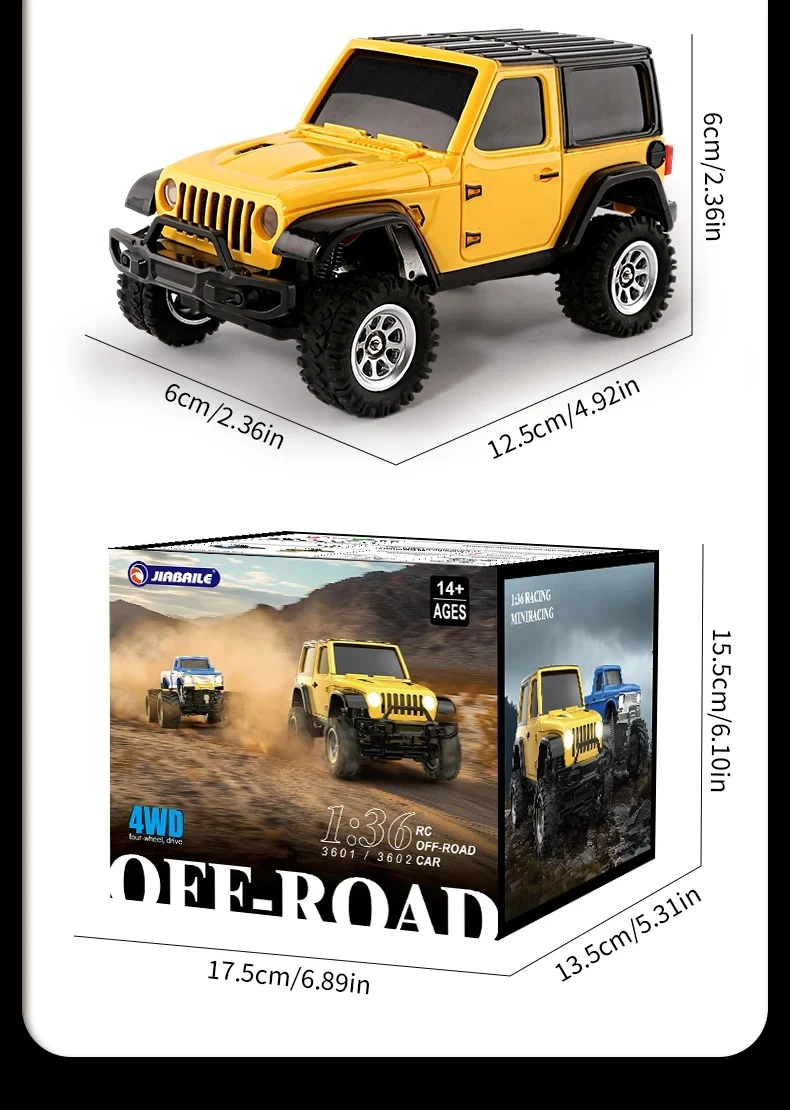 Deux mini voitures RC crawler buggy 1/36 tout-terrain 4x4, une bleue et une rouge, sur un fond de gravier. Acheter Mini Voiture RC Crawler Buggy 1/36 Tout-Terrain - Offroad 4x4.