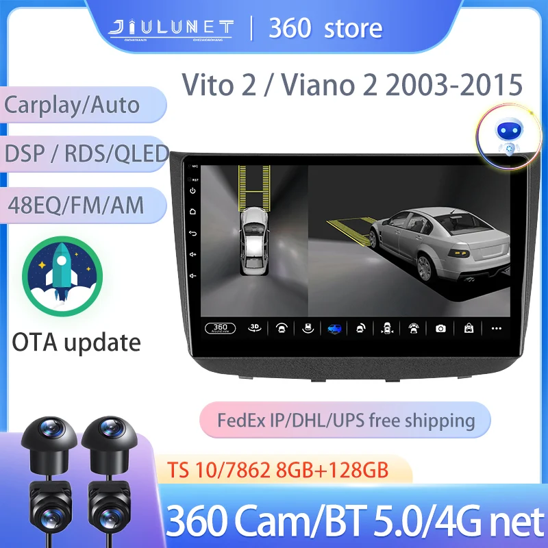 

JIULUNET Smart Stereo Android Auto 360 Cam Radio For Mercedes-Benz Vito 2 Viano 2 W639 2003 - 2015 Multimedia Carplay