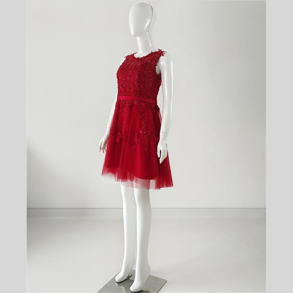 It's YiiYa Cocktail Dress Appliques Beading Pink Illusion Back A-line Knee Length Plus size Women Formal Party Gowns