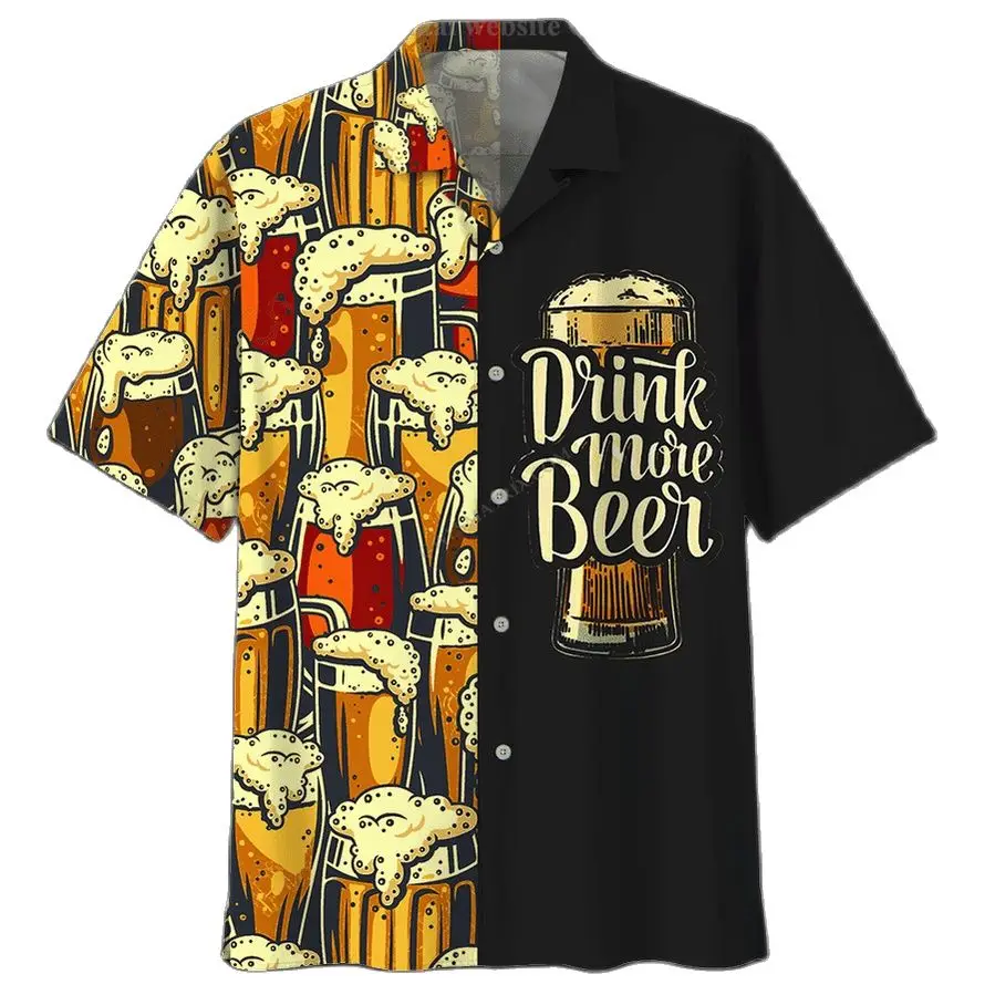 Hawaiian Shirt 3D Print Beer Short-sleeved Cuban Shirt Beach Wear Vintage Style For Men Women