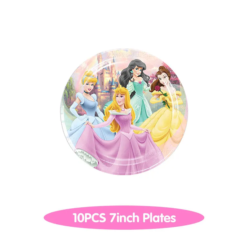 Decoración de cumpleaños de princesas de Disney, vajilla, vasos de papel, platos, globos, mantel, telón de fondo, pancarta, suministros para fiestas para bebés y niños
