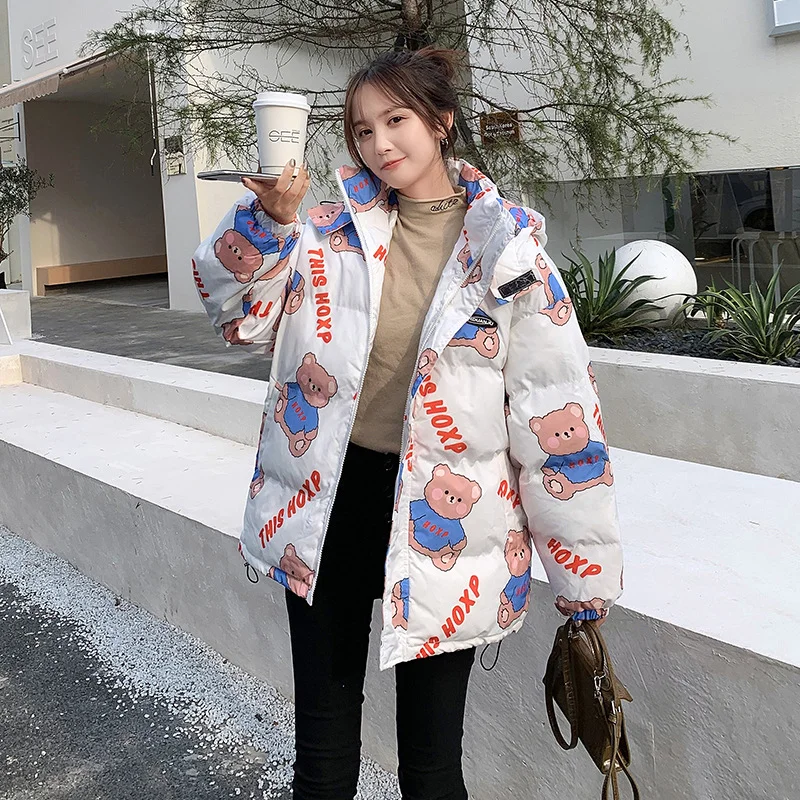 Japanese Sweet Kawaii Cotton Coat Women Winter Plus Velvet Thickening Down Jacket Girl Student Snow Wear Outerwear parkas black