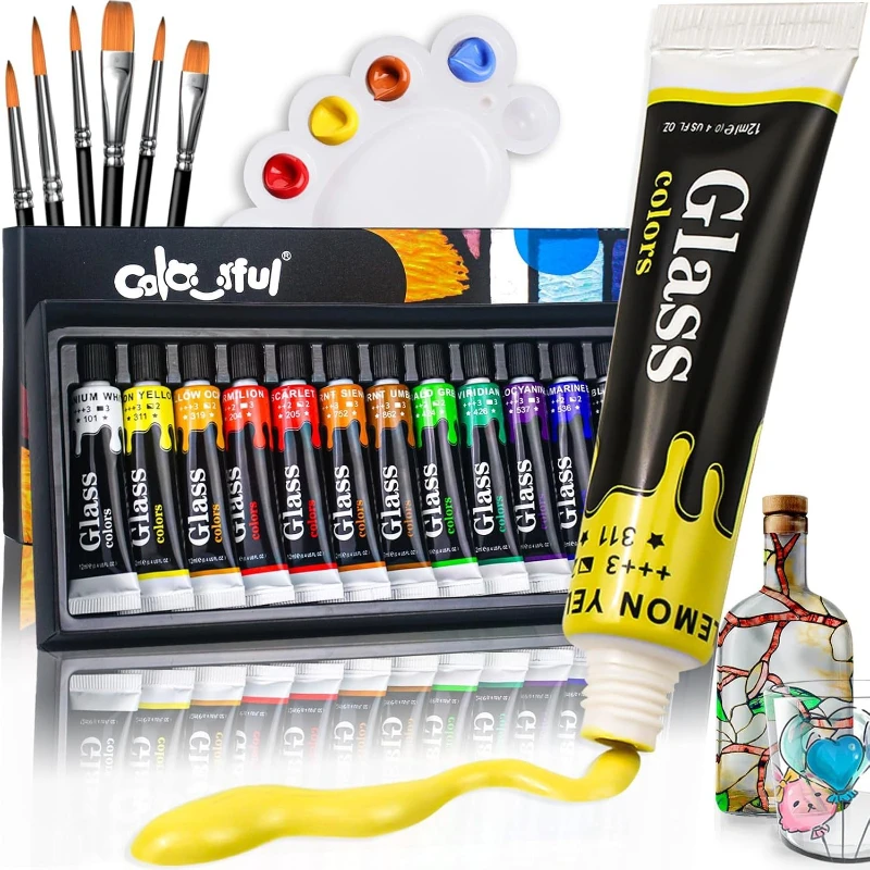 Waterproof Glass Textile Pigments Set for Hand Painting