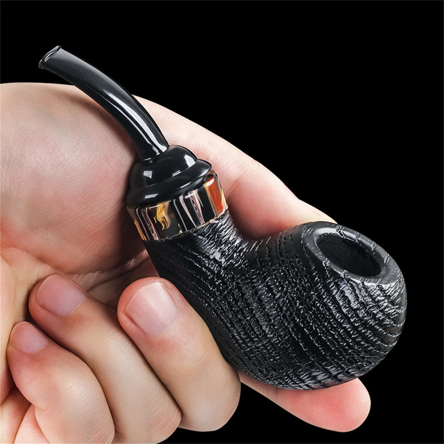 

Black Oak Pipe 3mm Handmade Old-Fashioned Men's Portable Classic Apple Tobacco Pipe Solid Wood Dry Tobacco Bag