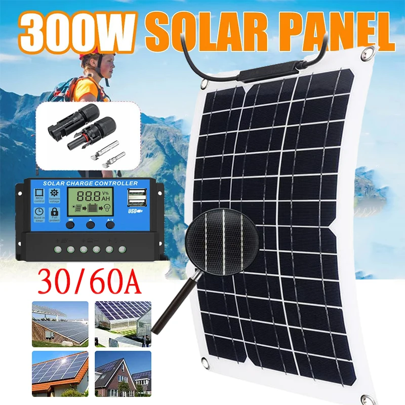 Details about   300W Solar Panel Kit Monocrystalline 12/18V Flexible RV MPPT Boat Moblie Batter 