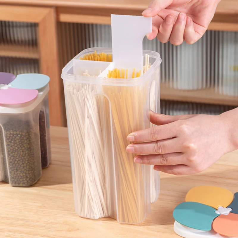 1pc Plastic Storage Container With Dividers For Grains And Cereals