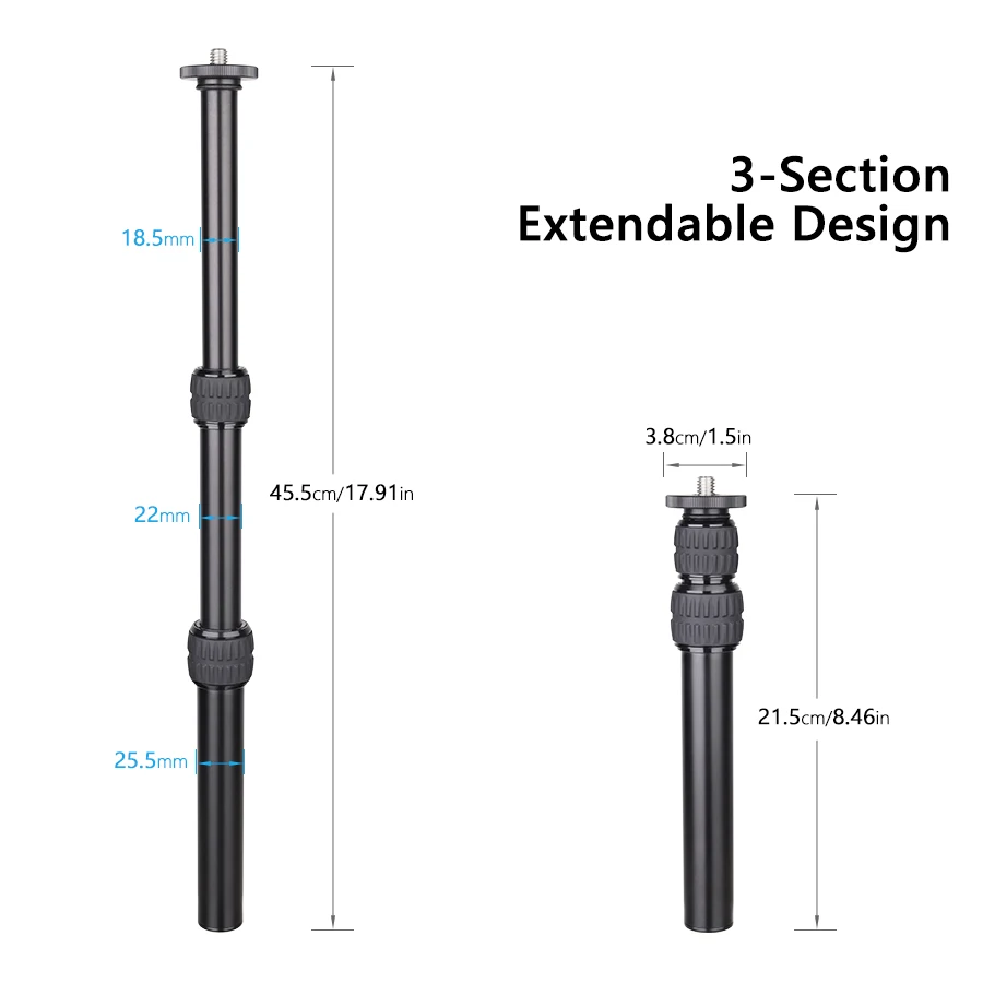 Description Picture 5 of itemVICELK ER22 3-Section Aluminum Alloy Tripod Center Column Mount Monopod Extension Rod for DSLR Cameras Outdoor Macro Shooting