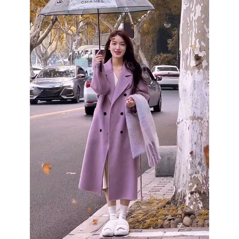 

Новинка Осень-зима 2023, высококачественное двустороннее кашемировое пальто, женское свободное флисовое пальто до колена средней длины в женском стиле