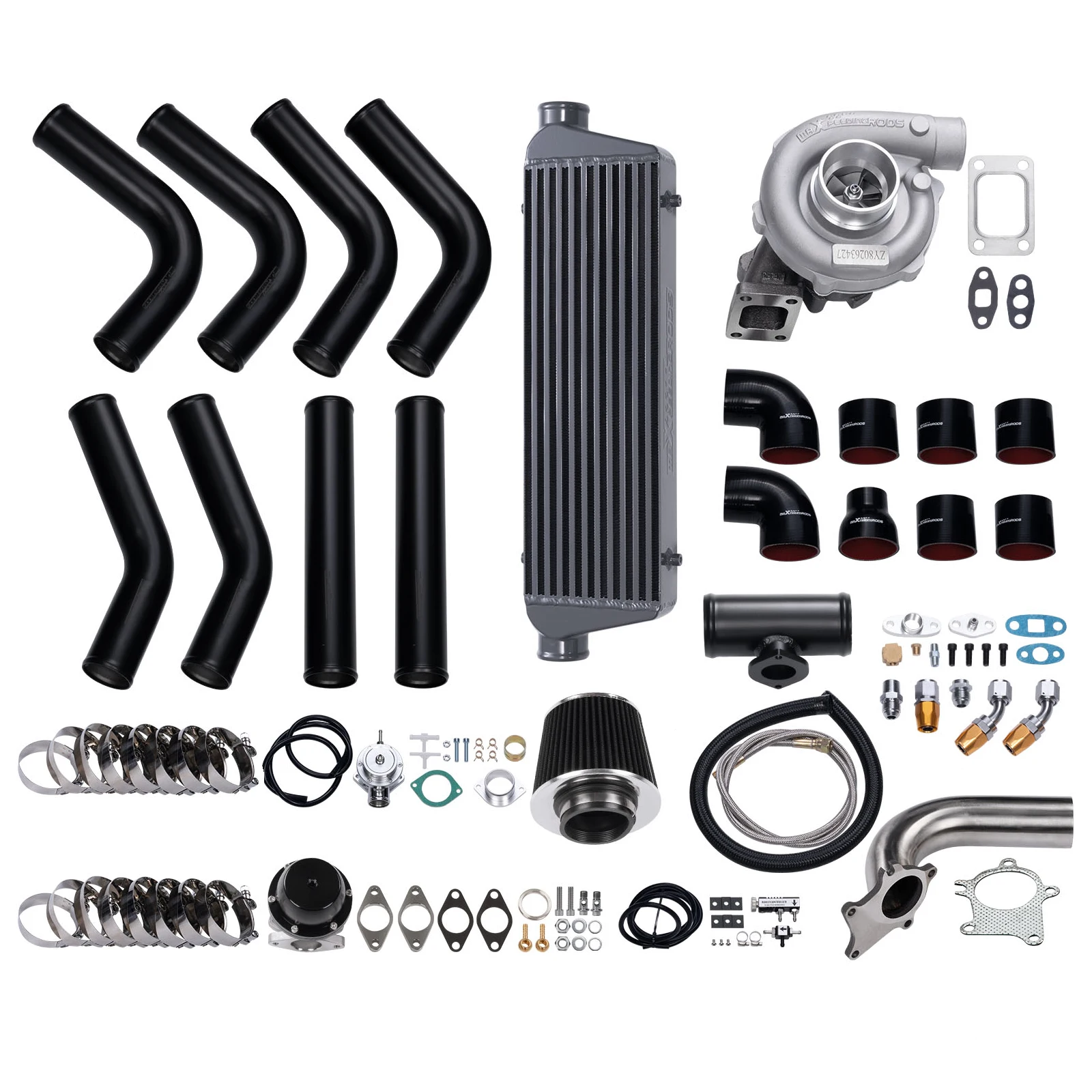 T3 T4 Turbo+Intercooler+Manifold+BOV+Wastegate 12PCS Kit for BMW E46 325i 2001 2002 2003 2004 2005 2006 2007