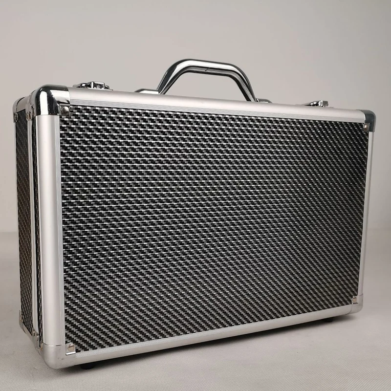 Aluminum Alloy Frame Suitcase Storage Box with Sponge Cubes Compartment for Microphone Sound Card Mixer Camera Drone Tools Kits