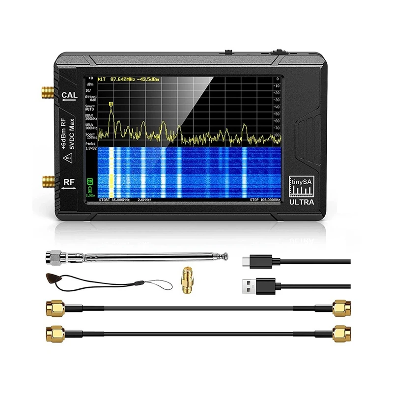 

Tinysa Ultra Handheld Spectrum Analyzer, 4.0 Inch RF Generator Tiny Frequency 2-In-1100Khz To 5.3Ghz Signal Generator SMA Cables