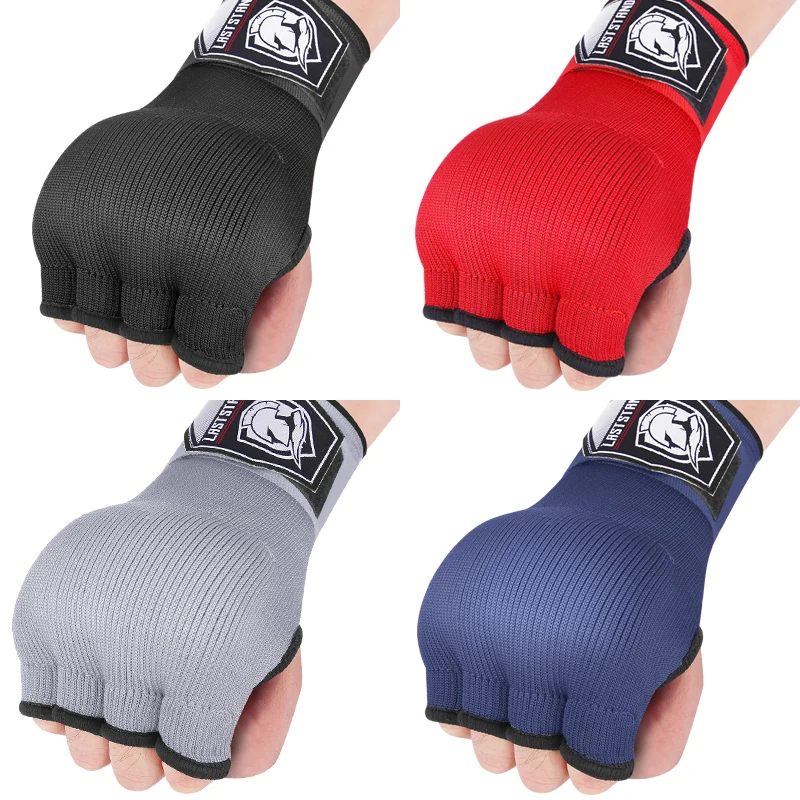 Gel Boxing Hand Wrap Gloves 1 Pair Adjustable Half Finger Gloves Support with Long Wrist Strap MMA Boxing Hand Protective Gear