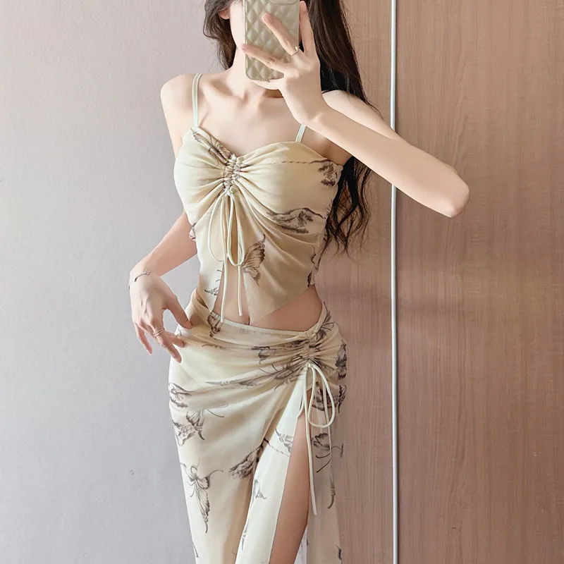 Large Size Women's Bikini Set Casual Swimwear Thermal Spring Vacation Sexy Slim Long Dress Hot Girl Swimsuit Three-piece Set - 3