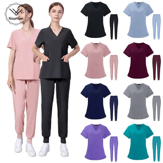 médicos para mujer, clínicos finos, suaves, de Color sólido, para enfermera, Doctor, Enfermería, traje de dos piezas AliExpress