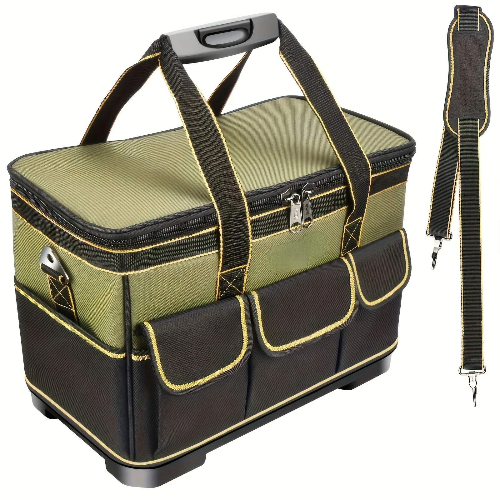

Durable Green/Black Hard Bottom Tool Bag with Freely Adjustable Shoulder Strap, Multifunctional Tool Storage Handbag - Strong an