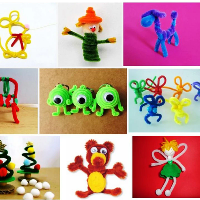 Chenille Pipe Cleaners 100pcs Glitter Plush Tinsel Stems Wired Sticks Kids Educational DIY Craft Supplies Toys Crafting