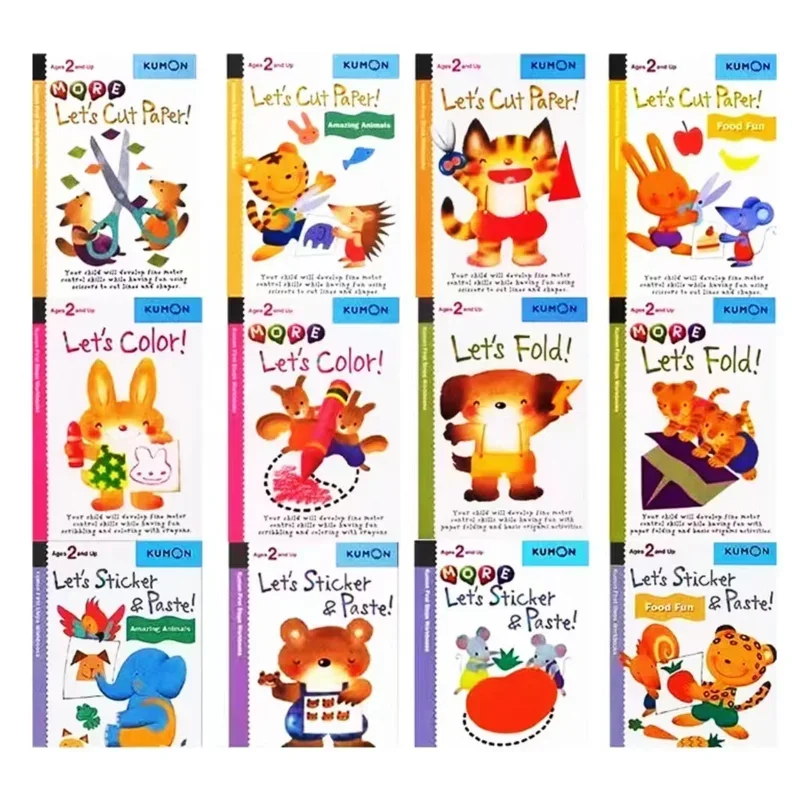 kumon-documento-ufficiale-educazione-per-bambini-piccoli-ritagli-di-carta-fatti-a-mano-adesivi-origami-da-colorare-12-libri-inglesi