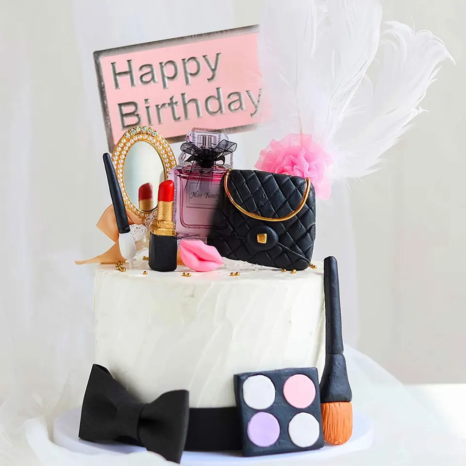 8 Stück Cupcake Toppers Rosa & Schwarz – Make-up Motive Für Mädchen Geburtstag, Hochzeit & Party