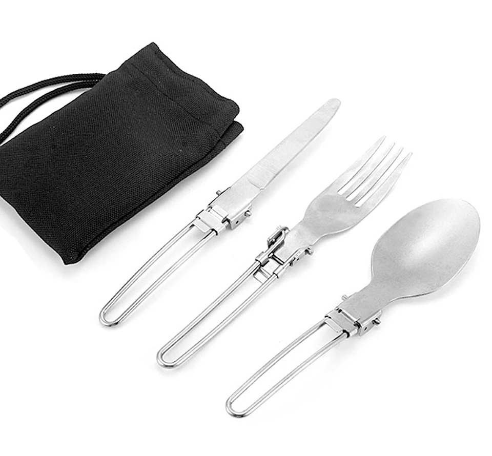 Description Picture 4 of itemCamping Fork Spoon Outdoor Tableware Foldable Ultralight Stainless Steel Set Of Dishes For Camping Outdoor Cooking