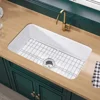 Large White Fireclay Kitchen Sink 32 Inch Drop In Single Bowl Topmount Dual Mount 32"x19"x10" Kit Includes Stainless Steel Grid 1