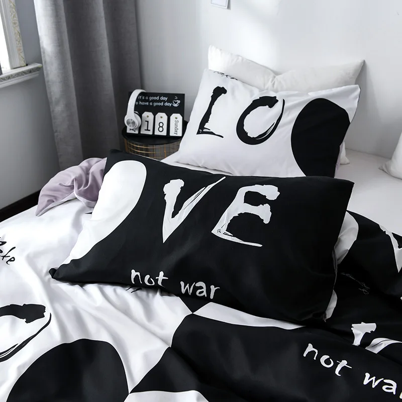 Brushed Printed Lovers Duvet Cover Set Queen Size Couple Bedding Set Double Bed Quilt Cover and Pillowcase Bedding Sets No Sheet