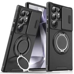 Enhanced Magnetic Bracket Shockproof Armor Case with Lens Protection - Galaxy S23 Ultra (Black)
