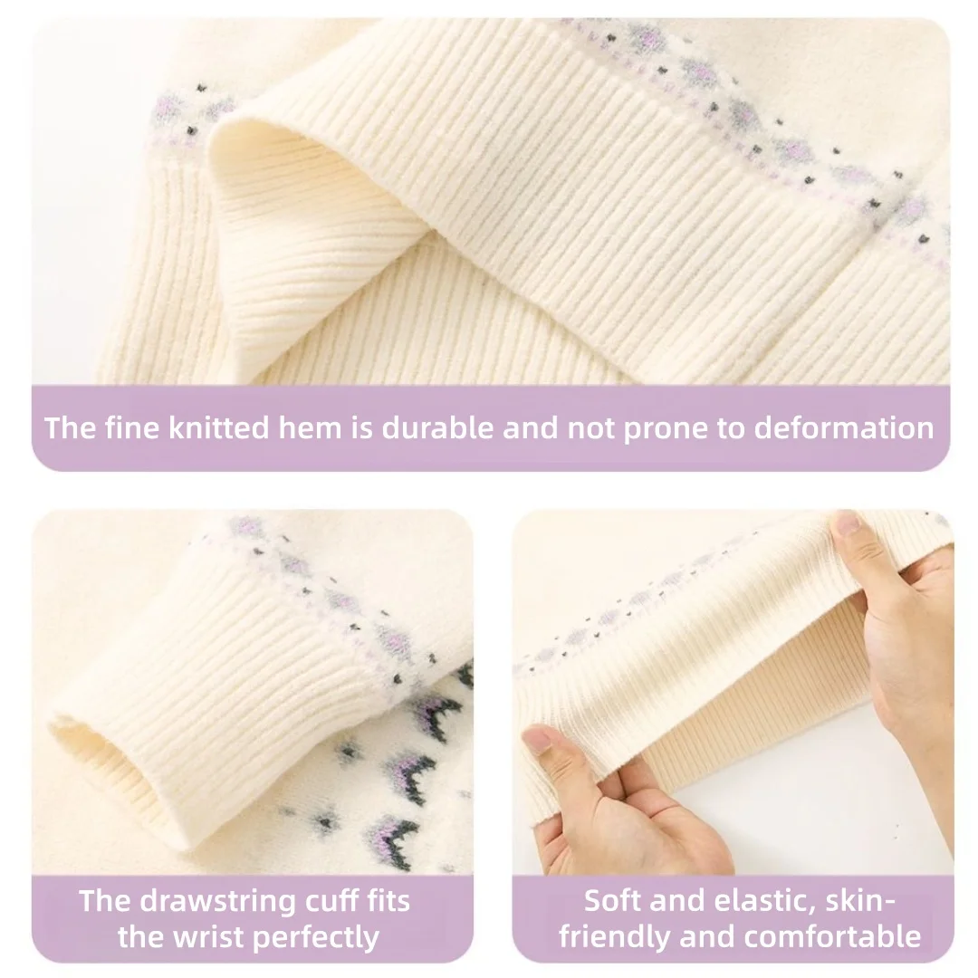 الأطفال الحلو نمط سترة الخريف الشتاء جولة الرقبة تريكو الفتيات يطبع البلوز سترة الجلد ودية المواد تريكو