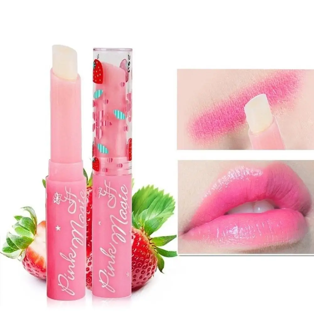 Natural Strawberry Essence Moisturizing Lipstick Temperature Changed Color Lip Balm Long Lasting Nourishing Lip Stick Cosmetics