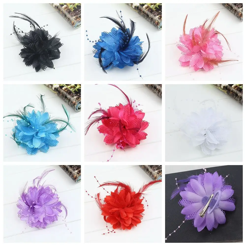 Tocado de tocado de plumas para mujer, broche de rendimiento de baile, flor de muñeca, horquilla nupcial, accesorios para el cabello de boda