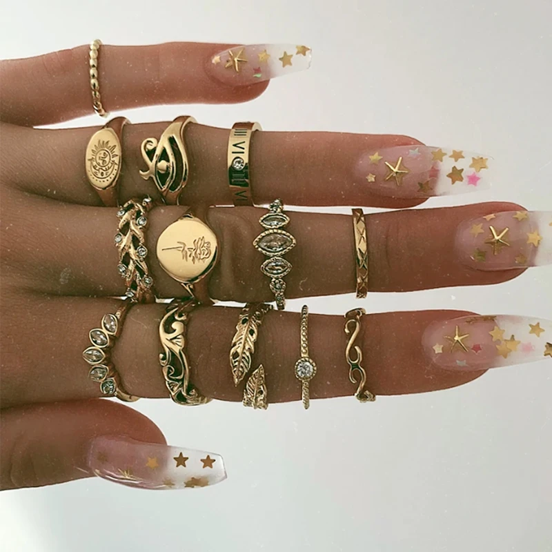 Vintage 10Pcs/set Gold Color Rings Set for Women Simple Boho Geometric Round Circle Finger Knuckle Ring Fashion Jewelry finger ring ring set gold color rings