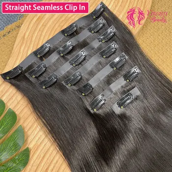 15A Seamless Invisible PU Clip in Hair Extensions Human Hair Natural Black Straight 100% Raw  Virgin Human Hair 100g 7Pcs/Set