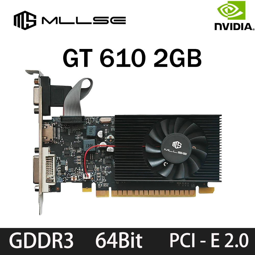 MLLSE GT 610 2GB Graphics Card GDDR3 64Bit DVI VGA PCI-E 2.0 Geforce GPU Gt 610 Gaming Video Card Placa De Video