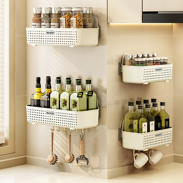 Kitchen Storage Rack Wall-Mount Storage Basket Wall Punching Condiment  Container Onion Ginger Garlic Hanging Drainage Baskets - AliExpress