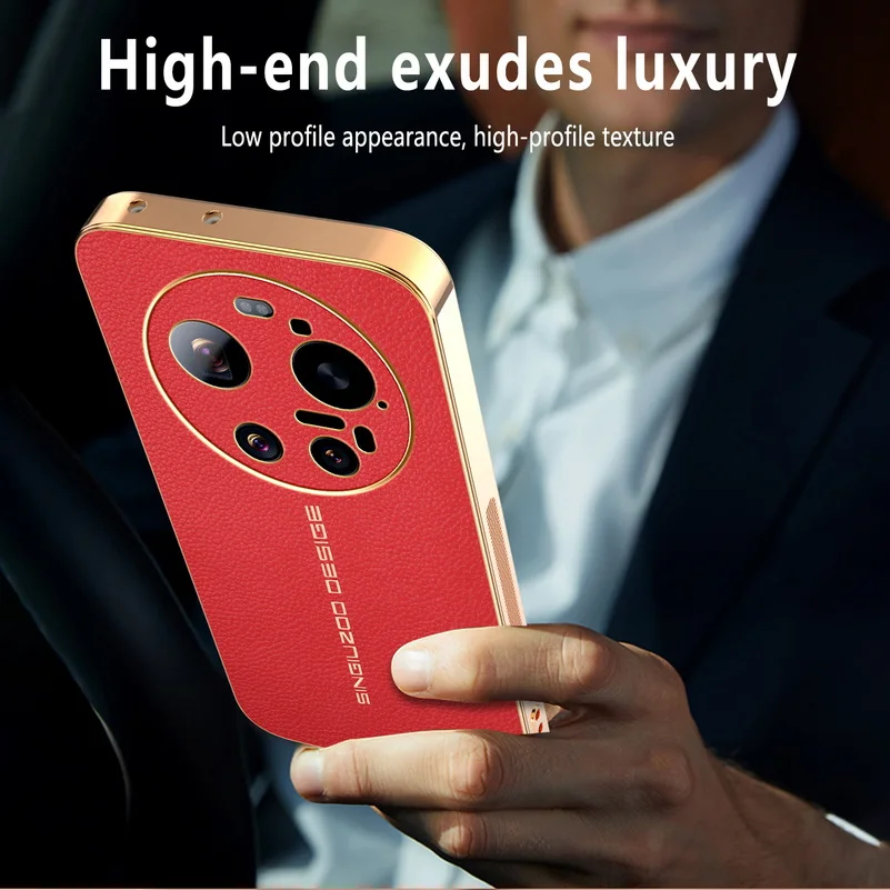 Classic Lychee Leather Electroplated Frame Phone Case Cover