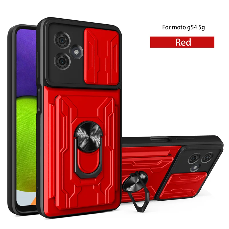 Durable Shockproof Armor Case with Card Holder & Slide Lens Protector
