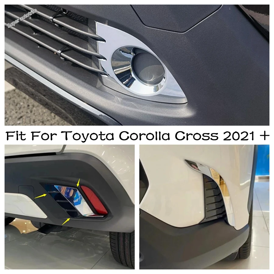 Luzes de nevoeiro dianteiro e traseiro, anel cromado, tampa da sobrancelha, guarnição, ABS, acessórios cromados, Toyota Corolla Cross 2021-2023