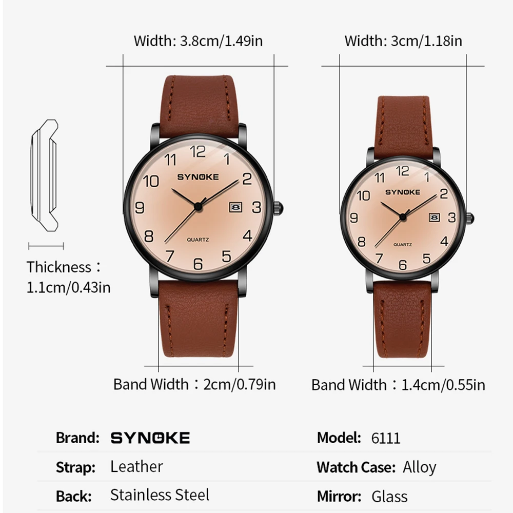 Couple Watches Pair Men And Women Leather Strap Japanese Movement Waterproof Quartz Watch Gift relogios masculino