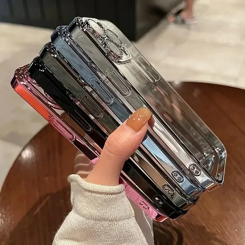 Luxury Plating Clear Phone Case with Full Lens Protector and Silicone Cover