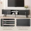 Black TV Stand for 65 70 Inch TV, Modern Iron Rattan TV Console with Sliding Door, Entertainment Center with Storage 4