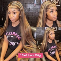 Perruque 360 Full Lace de 40-50 pouces, Ombrée avec mèches, Cheveux Humains Raides HD 13x6, Cheveux Brésiliens Remy 2