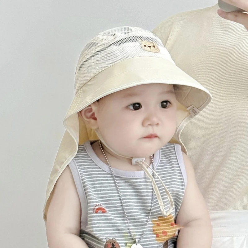 Baby Mesh Bucket Hat Fisherman Hat Soft Brim Panama For Kids Unisex Neck Flap Fishing Outdoor Activity Sun,sun hats,fisherman hat,sunscreen hats,bucket hats,sun hat