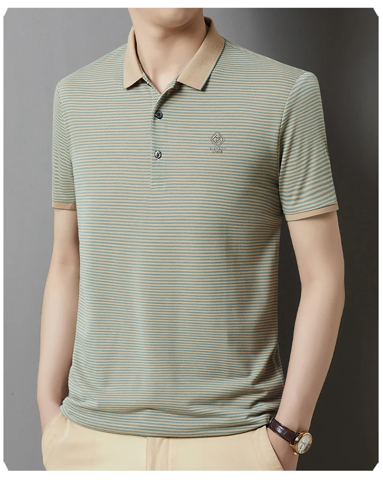 Summer Business Casual Quality Cotton Breathable Comfortable Lapel Polo Short Sleeve Striped Print Design Korean T-shirt Top 23 Sb3231260fbb74ed5ac32f6f93f81c1ecL