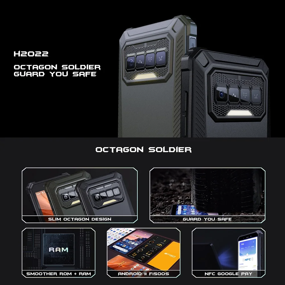 IIIF150 H2022 IP68/IP69K Waterproof Rugged Phone 5.5" HD+ 4GB+32GB Cellphone 4800mAh Battery with NFC Smartphone 2