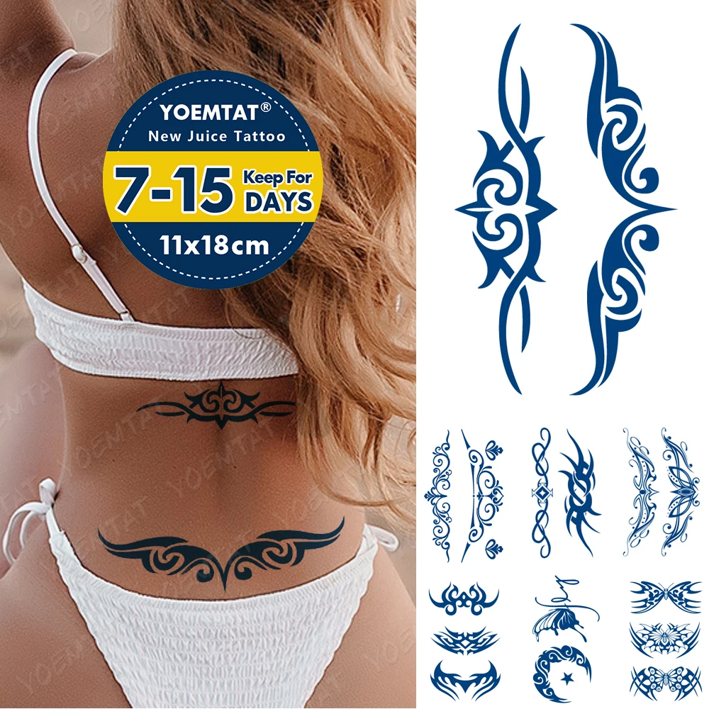 

Ink Juice Waterproof Temporary Tattoo Stickers Indian Totem Henna Body Art Transfer Fake Tattoos Men Women Lasting Blue Tatoo