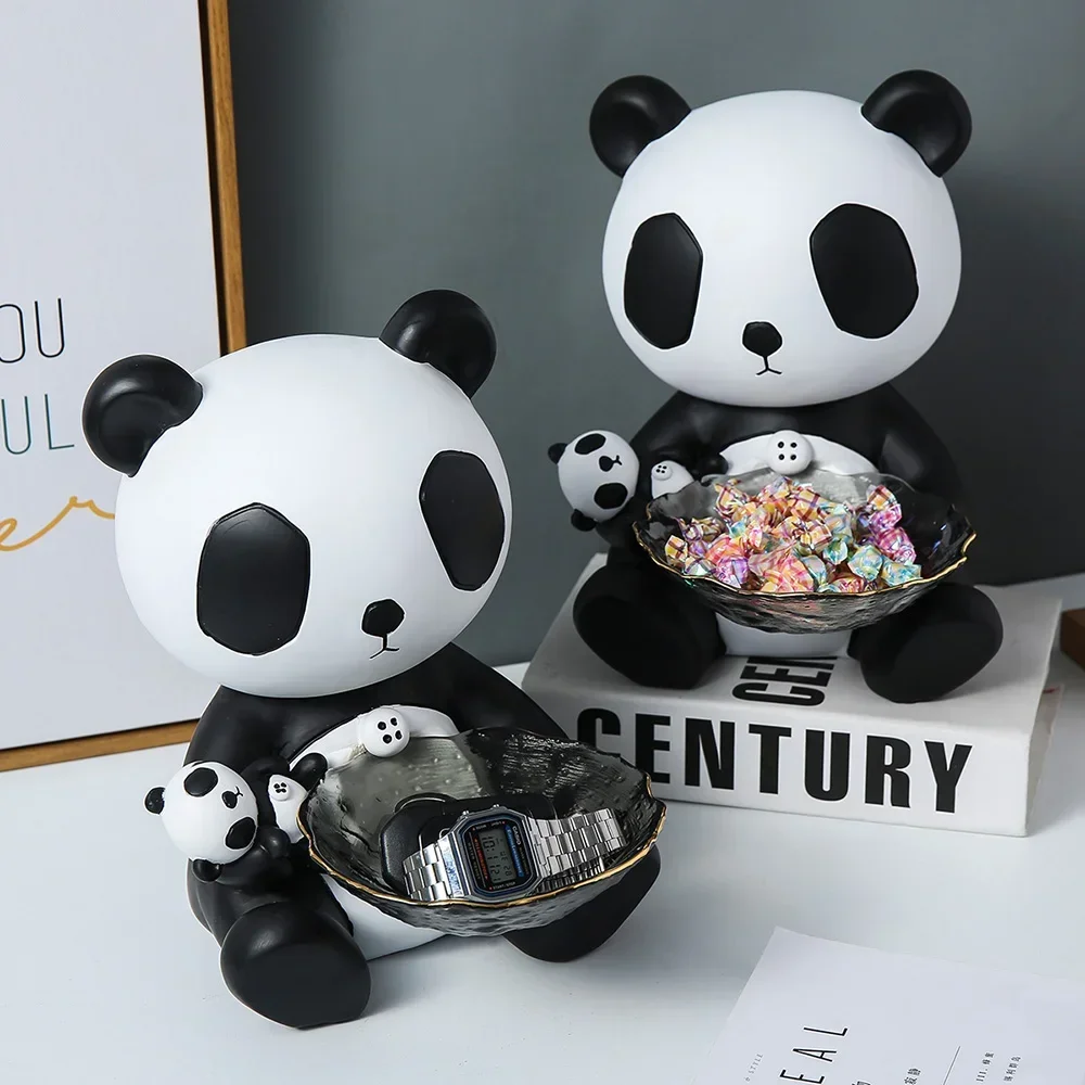 

Creative Resin Panda Statue Figurine Gift Key Candy Container Decoration Home Table Decor Multifunctional Storage Tray Sculpture
