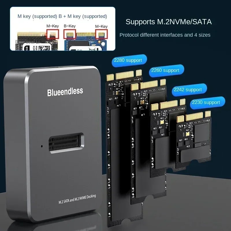 HDD Docking Station M.2 Caddy Box Base Adapter SATA/NVMe SSD Dual Protocol Solid State Mobile Hard Disk Enclosure USB C