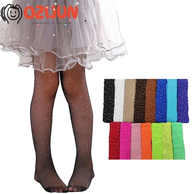 Kids Girls Fishnet Tights, Glitter Rhinestone Pantyhose Stockings