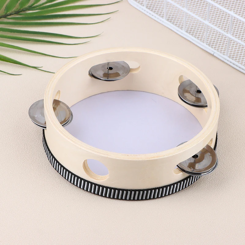 1PC Instrument Tambourine For Dance Concerts 15cm Original Wood Color Premium Wood Polyester Drumming Toy Tambourine